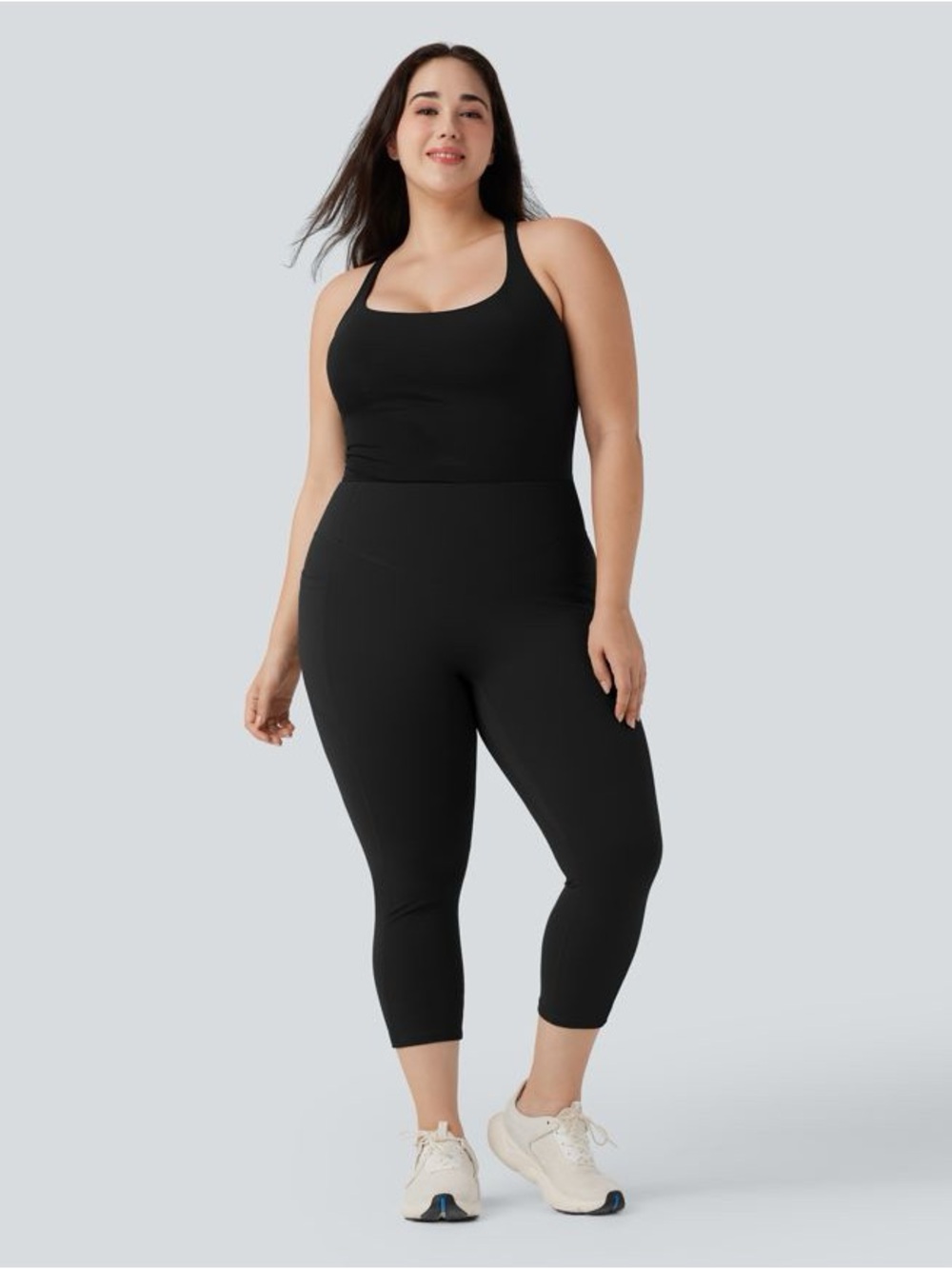 HALARA Black Capri Jumpsuit with Racerback